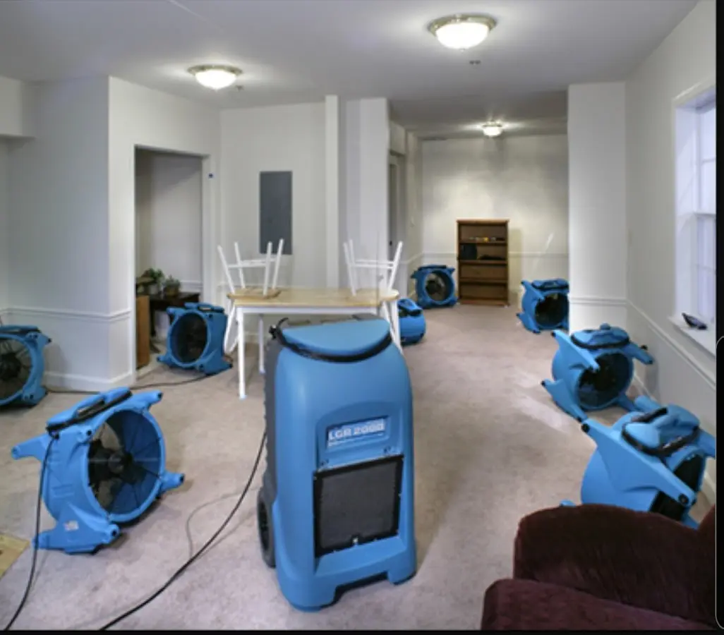 Air movers and dehumidifier setup for Water Damage Restoration in Waldorf
