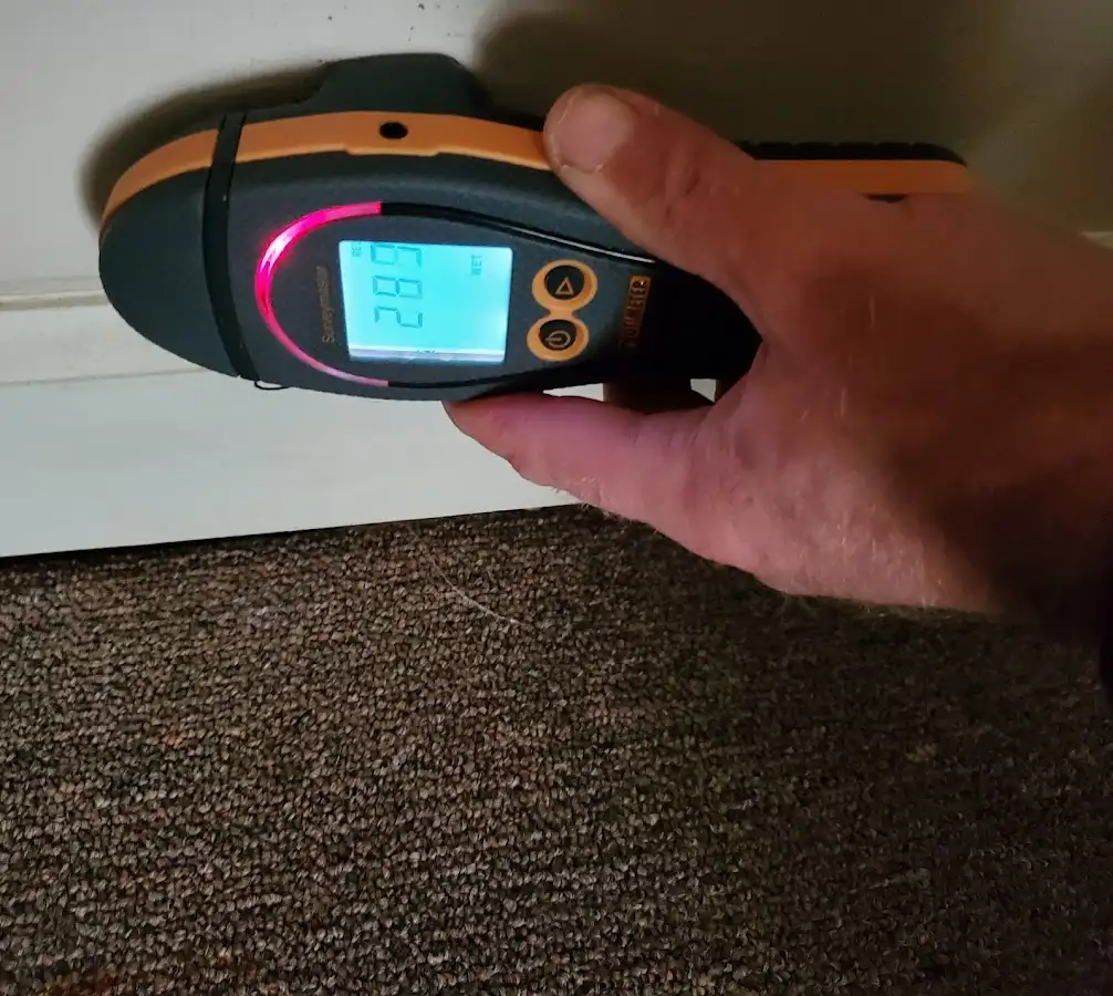 Moisture detection at baseboard during Sewage Cleanup & Sanitation in Waldorf